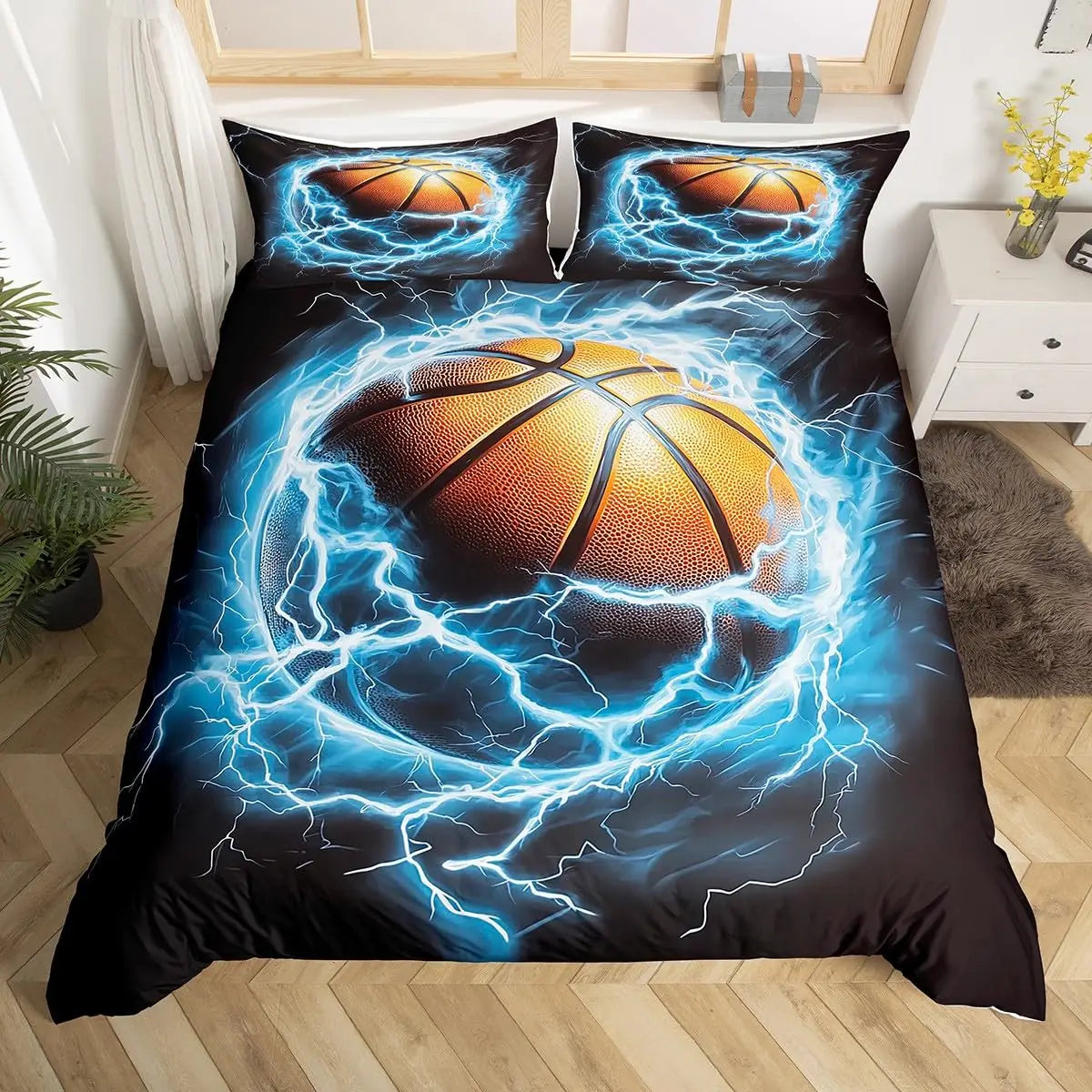 Funda nórdica de baloncesto, juego de cama deportivo para juegos, funda de edredón para jugadores de baloncesto, dormitorio para adolescentes y adultos