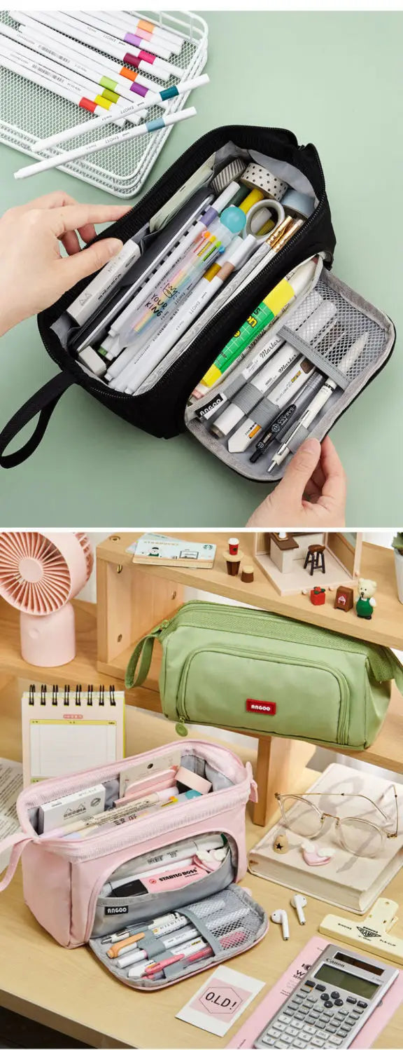 Estuche grande para lápices, bolsa para bolígrafos de gran capacidad, doble ventana, bolsas escolares para niños, material escolar, papelería, regalo