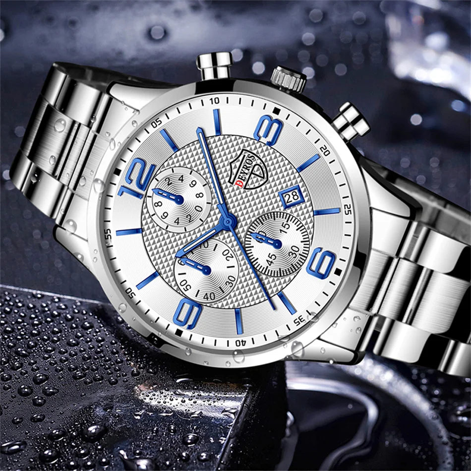 reloj hombre Relojes deportivos para hombre, pulsera de cuarzo de acero inoxidable, de lujo, informal, luminoso, de cuero