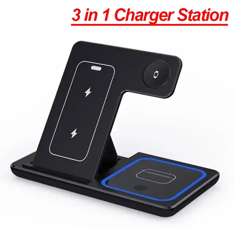 VIKEFON Estación de Carga Inalámbrica Plegable 3 en 1 para iPhone 17-12 Pro Max, iWatch Ultra y Airpods Pro, Base de Carga Rápida