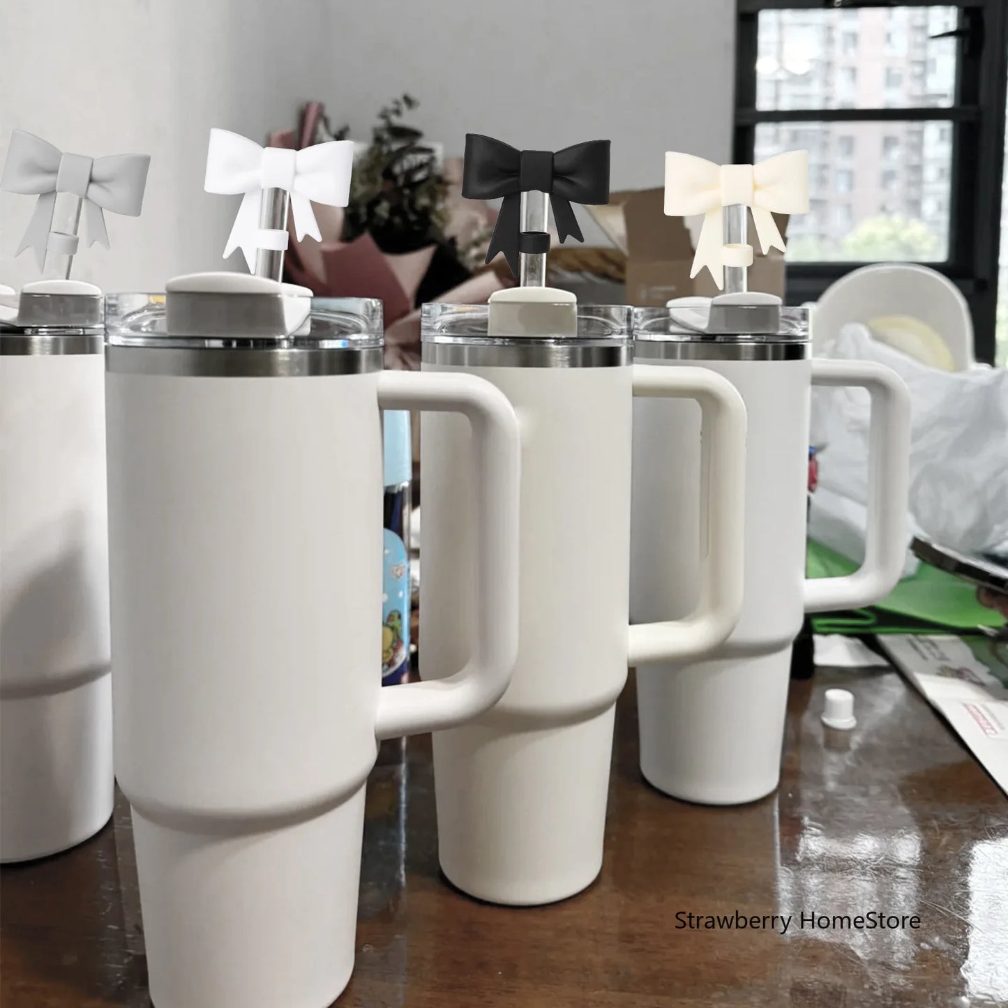 Juego de 3 Cubiertas de Silicona para Vasos con Diseño de Lazo y Cadena de Mariposa Rosa, Accesorios para Vasos de 30/40 oz ﻿