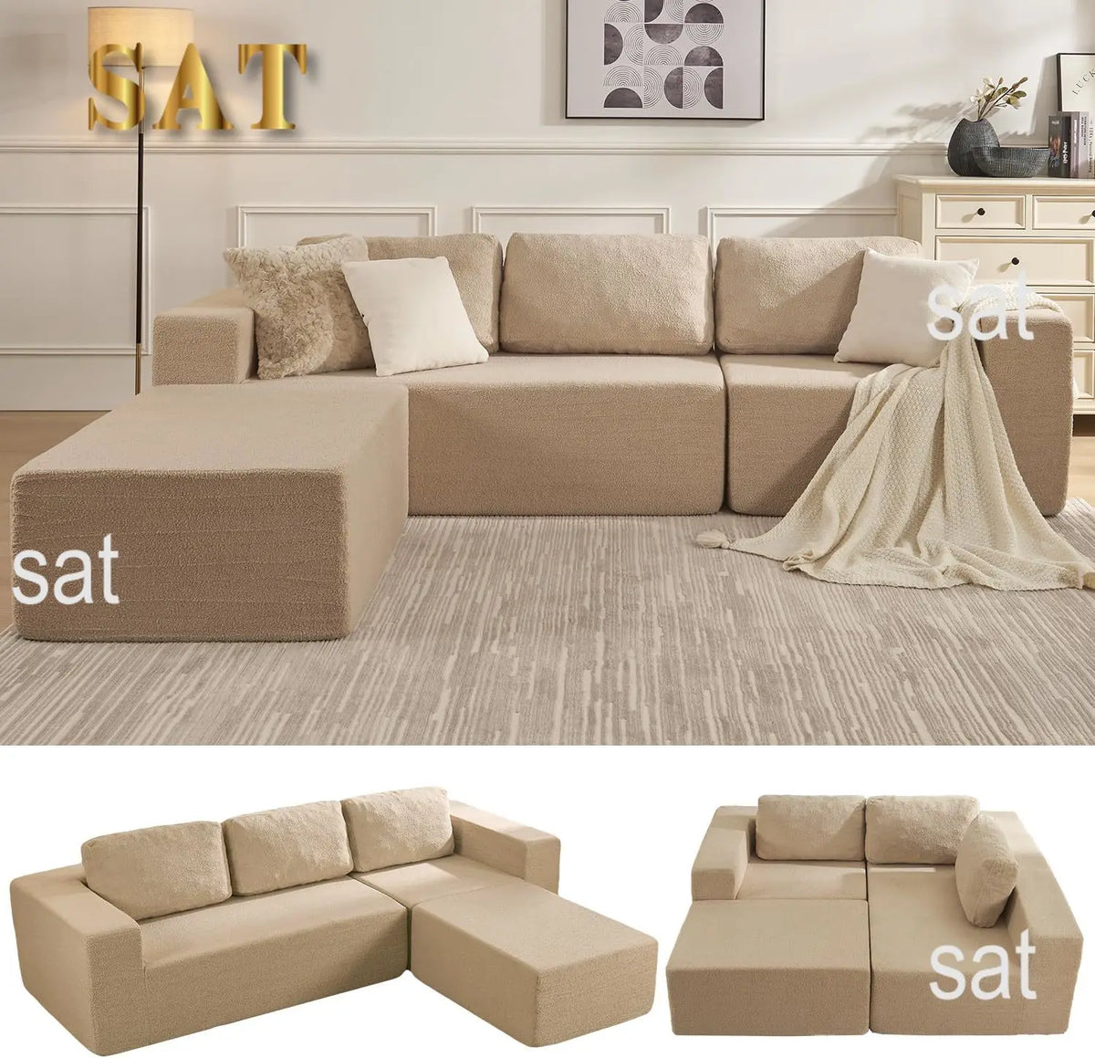 Sofá seccional reversible Cloud de 106" - Asiento profundo, modular en forma de L, tapizado en espuma, sin montaje, salón/dormitorio