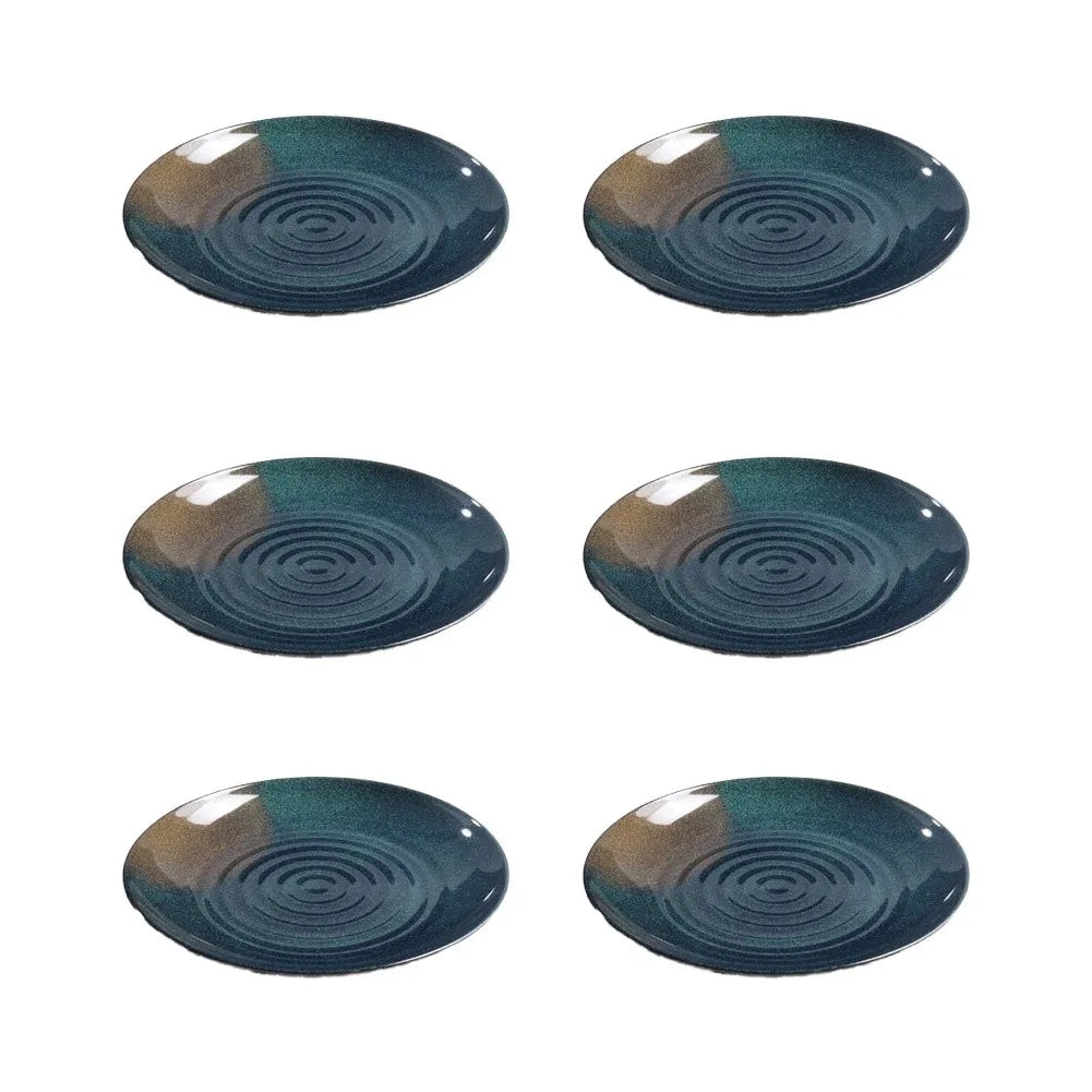 Juego de 6 Platos de Melamina Negros, Platos Planos con Ondas Concéntricas para Servir Platos Fríos, Filetes, para Restaurante, Hogar, Vajilla