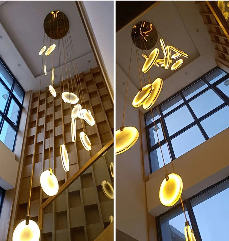 Luces colgantes largas modernas, lámpara colgante de cristal de mármol para escalera de lujo, decoración para sala de estar, accesorio de iluminación Led de piedra para Villa