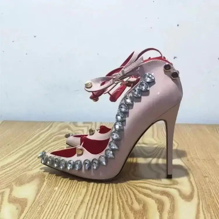 Zapatos de Tacón Alto con Decoración de Cristal y Metal para Mujer, Sandalias de Diseñador de Lujo para Clubes Nocturnos y Banquetes, 2026