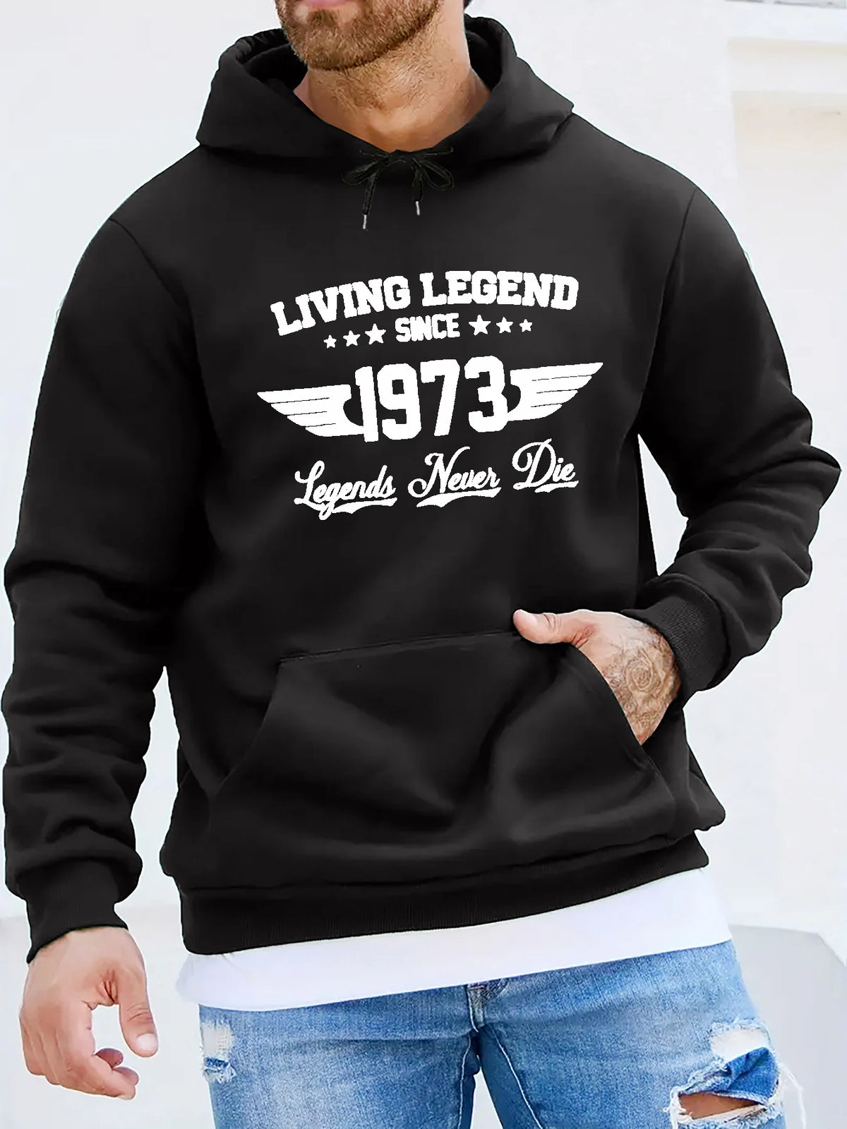 Sudadera con capucha holgada de moda informal de otoño e invierno para hombre, suéter cálido de manga larga con estampado de letras retro 1973