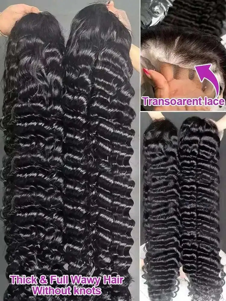 40 42 pulgadas HD suelta onda profunda 13x6 pelucas de cabello humano con encaje Frontal brasileño rizado agua ondulado 13x4 pelucas frontales de encaje para mujeres 250%
