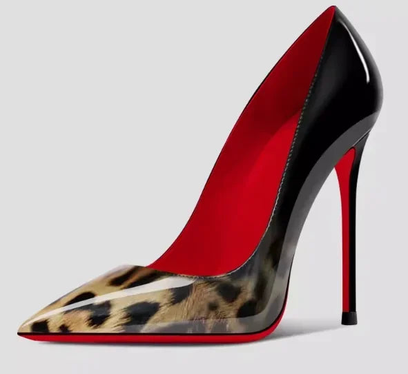 Nuevos tacones altos negros puntiagudos de 12 cm para mujer, tacones delgados con temperamento sexy, boca poco profunda, zapatos individuales con suela roja 34-46