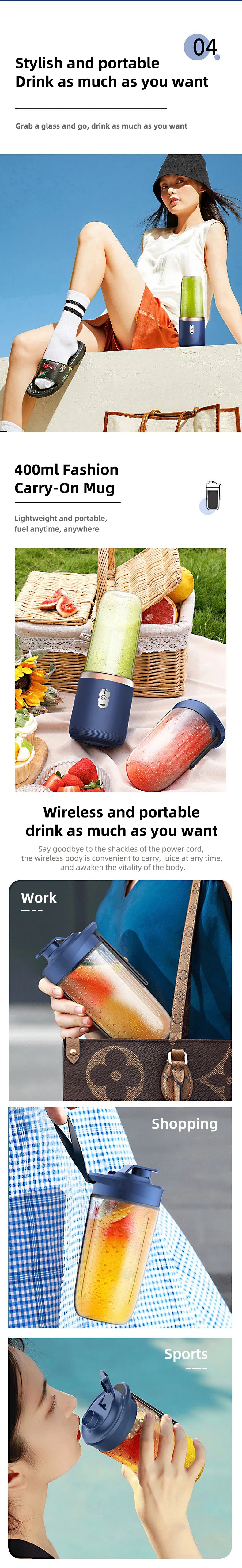 Licuadora Portátil Eléctrica con 6 Cuchillas, Multifuncional, para Jugos, Smoothies, Hielo y Procesamiento de Alimentos