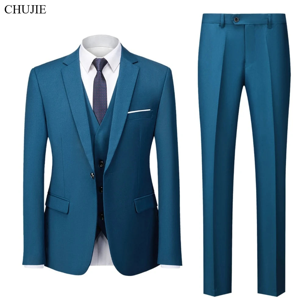 Trajes para hombre, conjunto de 3 piezas, moda elegante para boda, chaquetas completas clásicas, chaleco, pantalones, Blazers, traje Formal 2025