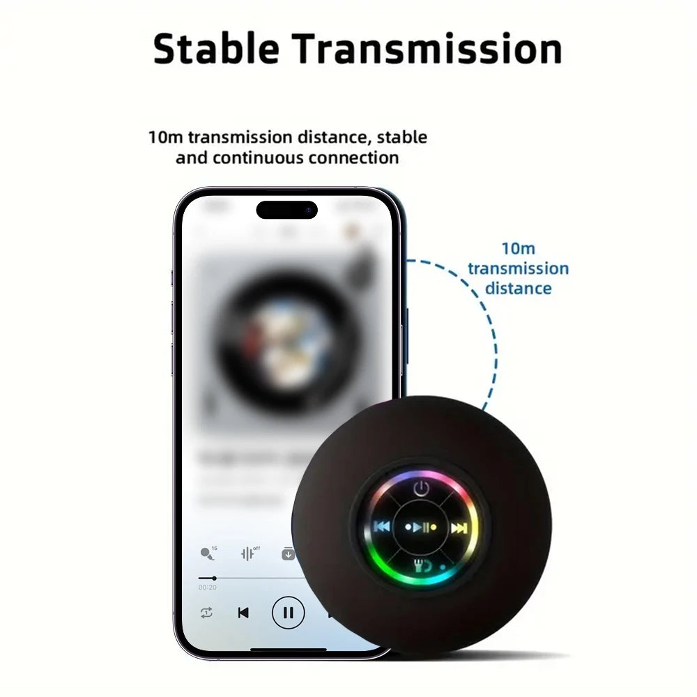 Altavoz Bluetooth Inalámbrico Portátil LED, Resistente al Agua IPX4 con Ventosa Grande, Mini Altavoz para Baño, Exteriores y Viajes