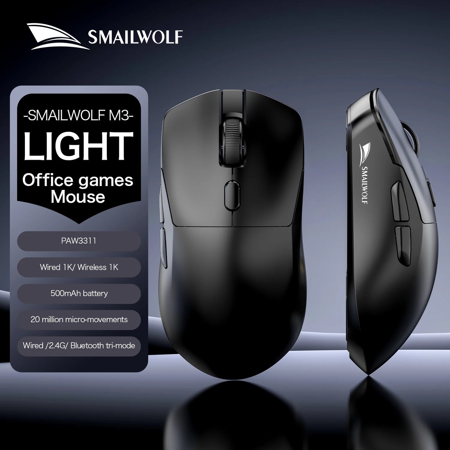 Ratón Inalámbrico SMAILWOLF M3 PRO con Bluetooth de Tres Modos, para Juegos, Portátil, Escritorio, PAW3311, con Cable, Ligero, para FPS