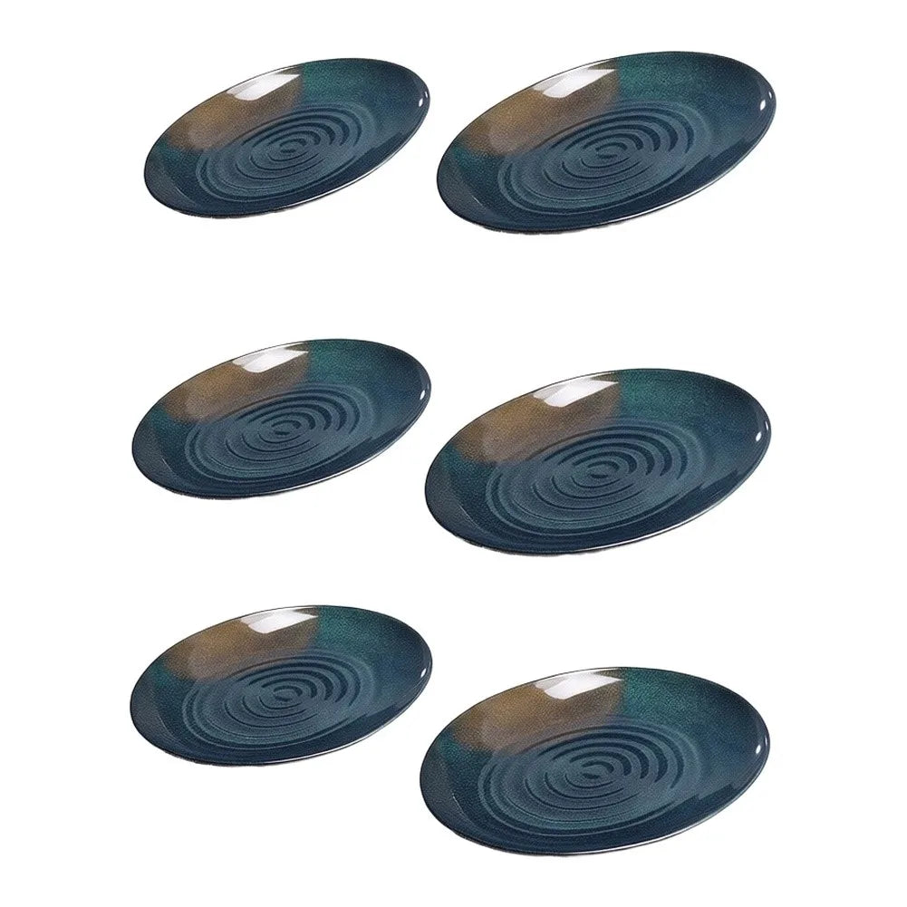 Juego de 6 Platos de Melamina Negros, Platos Planos con Ondas Concéntricas para Servir Platos Fríos, Filetes, para Restaurante, Hogar, Vajilla