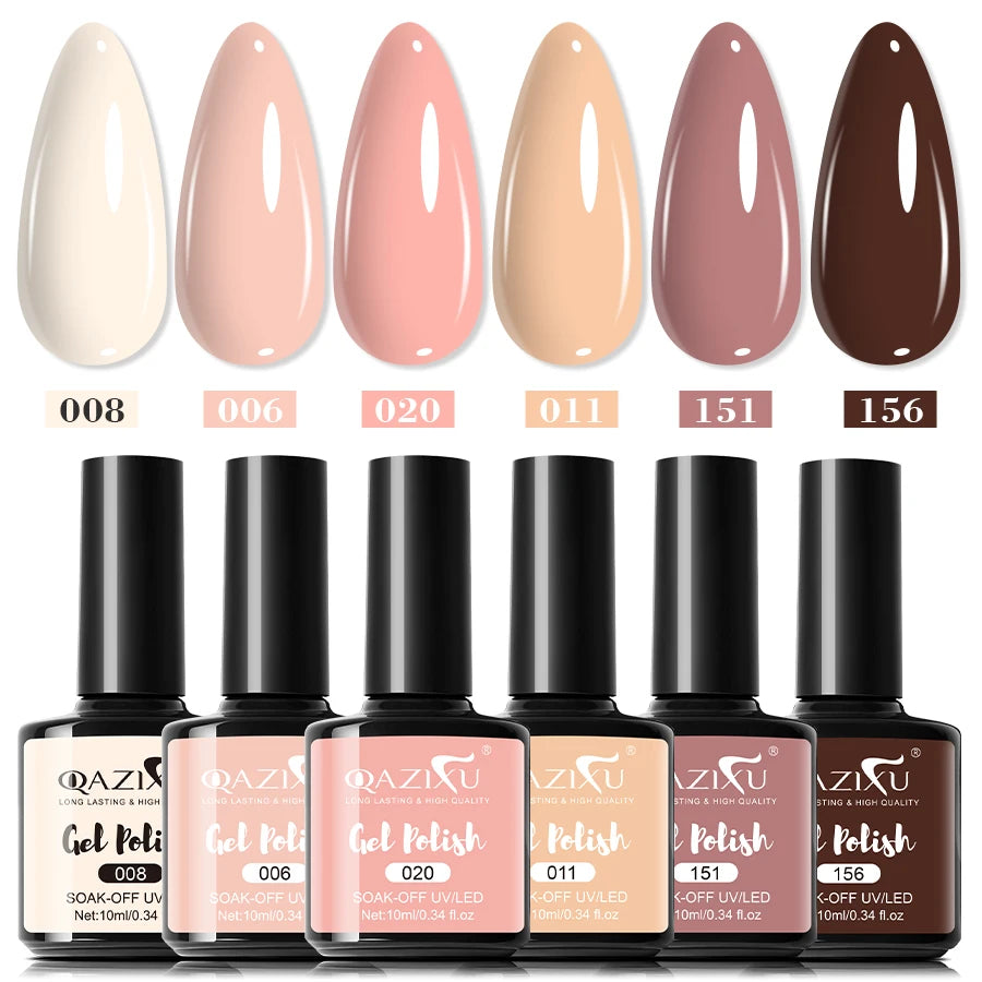 Set de 6 Esmaltes de Uñas en Gel, Color Té con Leche, Popular, UV LED, Fácil de Aplicar y Retirar, para Manicura Casera y de Salón
