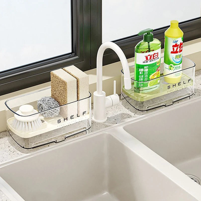 Organizador de fregadero de cocina, escurridor, estante autodrenante, soporte de esponja, grifo de paños de cocina, almacenamiento, escurridor de jabón, accesorios de cocina