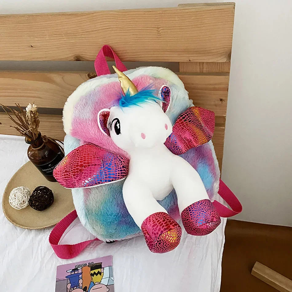 Mochila de Unicornio para Niñas, Mochila Infantil de Peluche, Regalos de Unicornio de Peluche para Bebés, Mochila de Peluche con Compartimentos para Pañales, Snacks y Libros