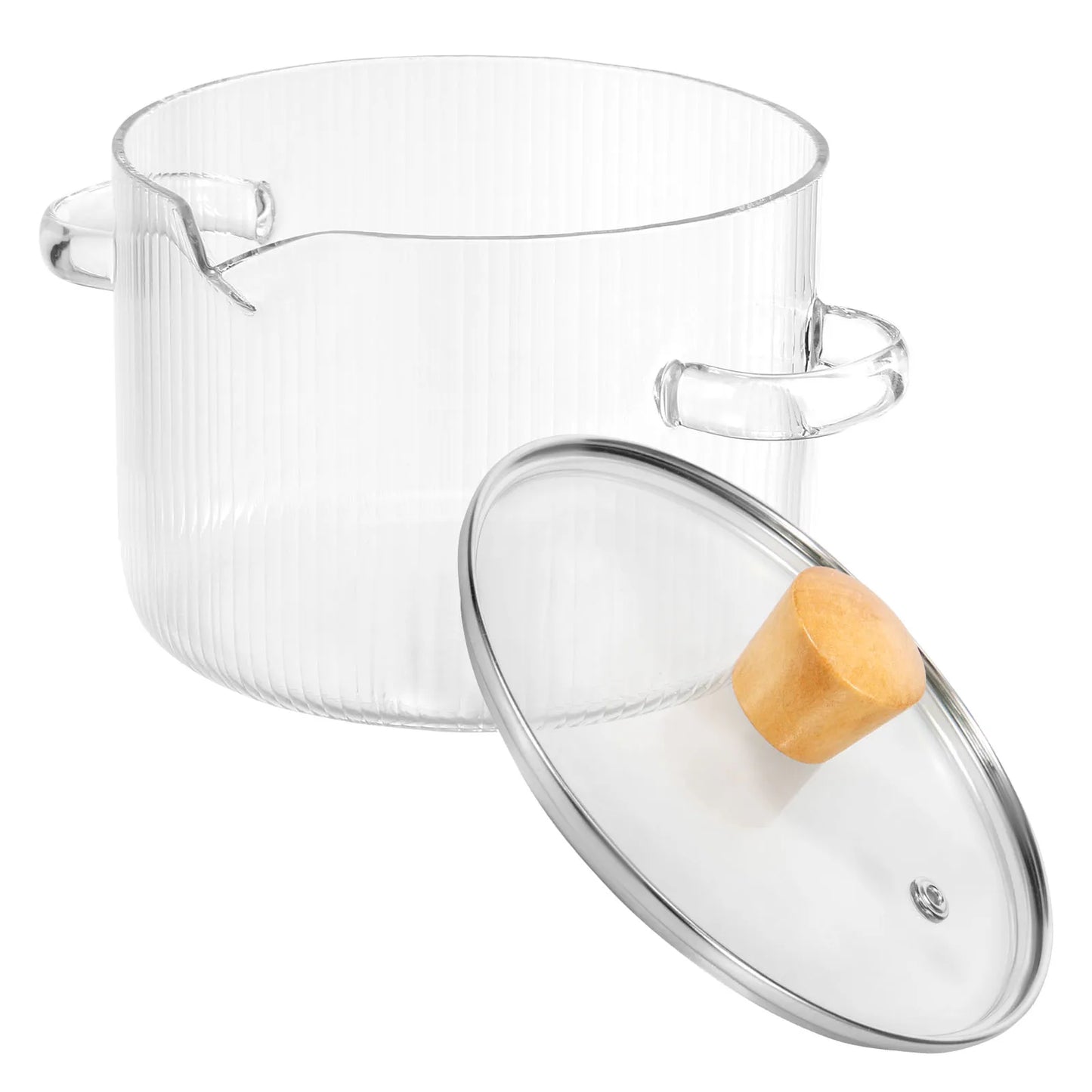 Olla de cocina de vidrio de 1600ML/2300ML, olla de fuego de vidrio de borosilicato transparente con tapa, ollas de estofado multifuncionales para cocinar en la cocina