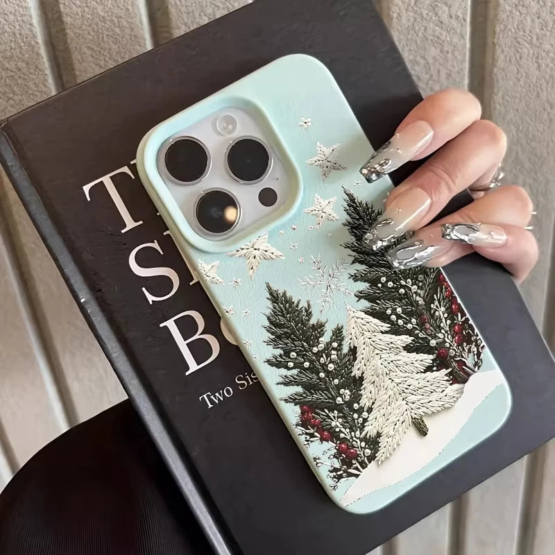 Funda de teléfono de cuero de imitación con paisaje de cedro de invierno para iPhone 17 Air 16 E 15 14 Plus 13 12 11 Pro Max XS Max, funda de silicona suave