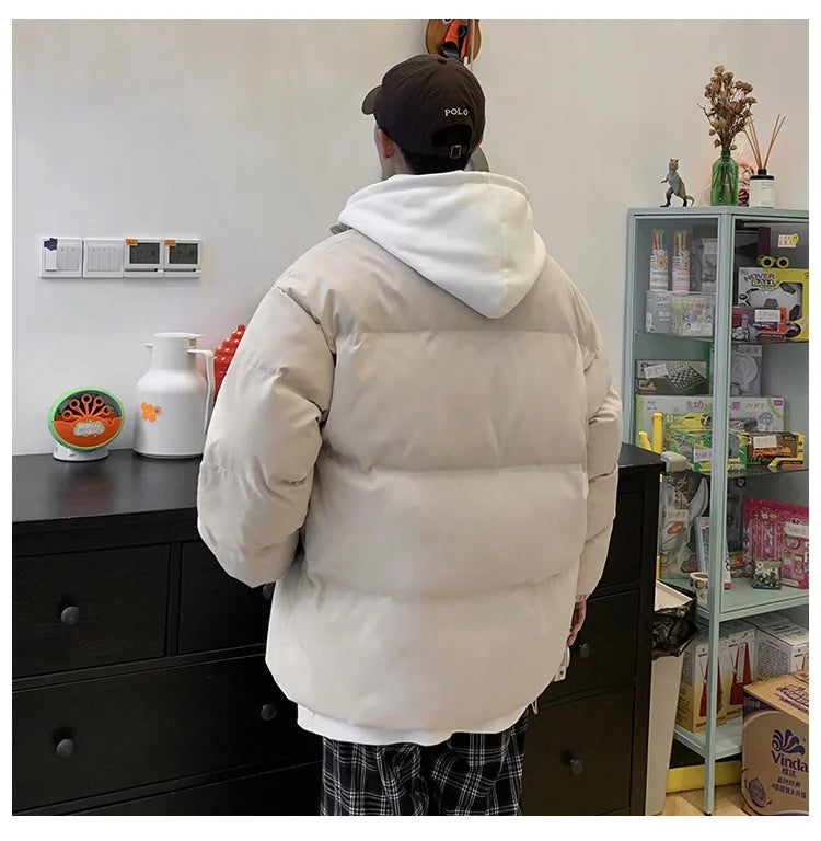 Ropa de calle Harajuku abrigo de invierno cálido para hombre Parka informal de Color sólido con cuello levantado chaqueta de invierno de gran tamaño para mujer
