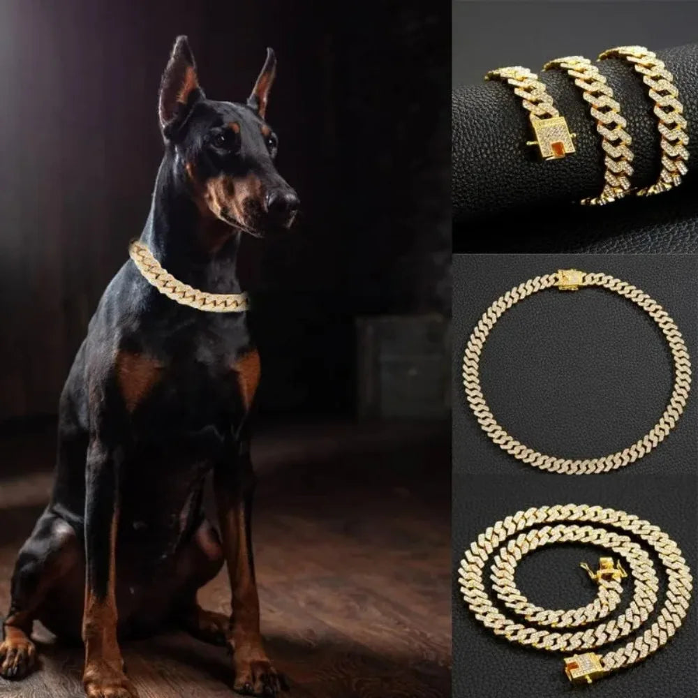 Collar de Cadena Cubana para Perro, Acero Inoxidable, Hebilla de Seguridad Ajustable, Collar para Pasear Perros de Razas Pequeñas y Medianas