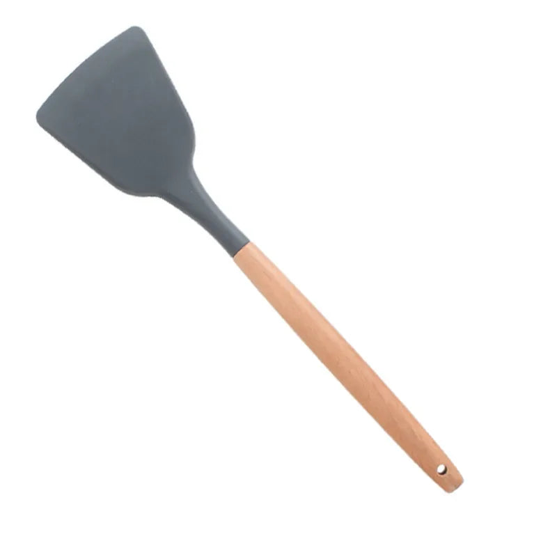 Utensilios de cocina de silicona con mango multifunción de madera, espátula antiadherente, cucharón, batidor de huevos, pala, rosa, nuevo