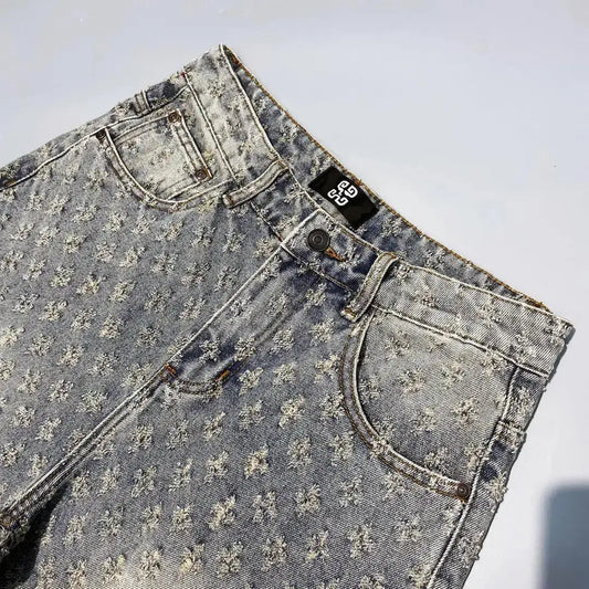 Pantalones cortos vaqueros Y2K Hip Hop con Jacquard — Sueltos y ligeros para hombre y mujer