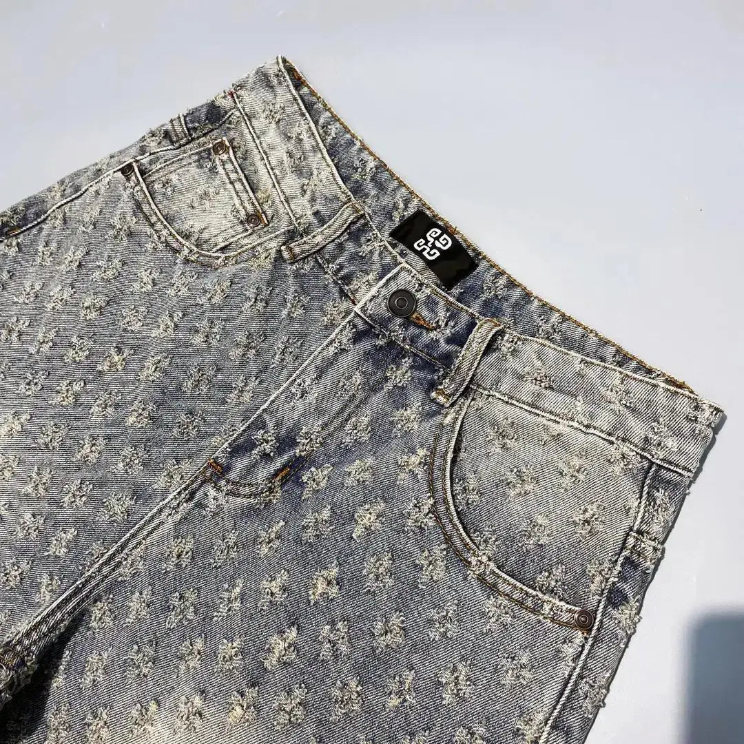 Pantalones cortos de mezclilla Retro de calidad de lujo ligeros americanos Y2K verano Hip Hop INS hombres sueltos afeitado Jacquard pareja Denim pantalones de cinco puntos