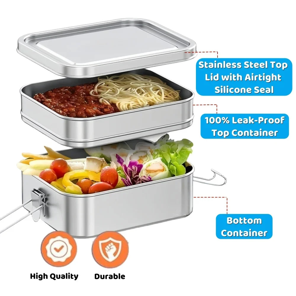 Lonchera de Acero Inoxidable 304, Hermética y a Prueba de Fugas, Bento Box de 1/2 Capas, Contenedores para Almacenamiento de Alimentos con Cierre para Adultos