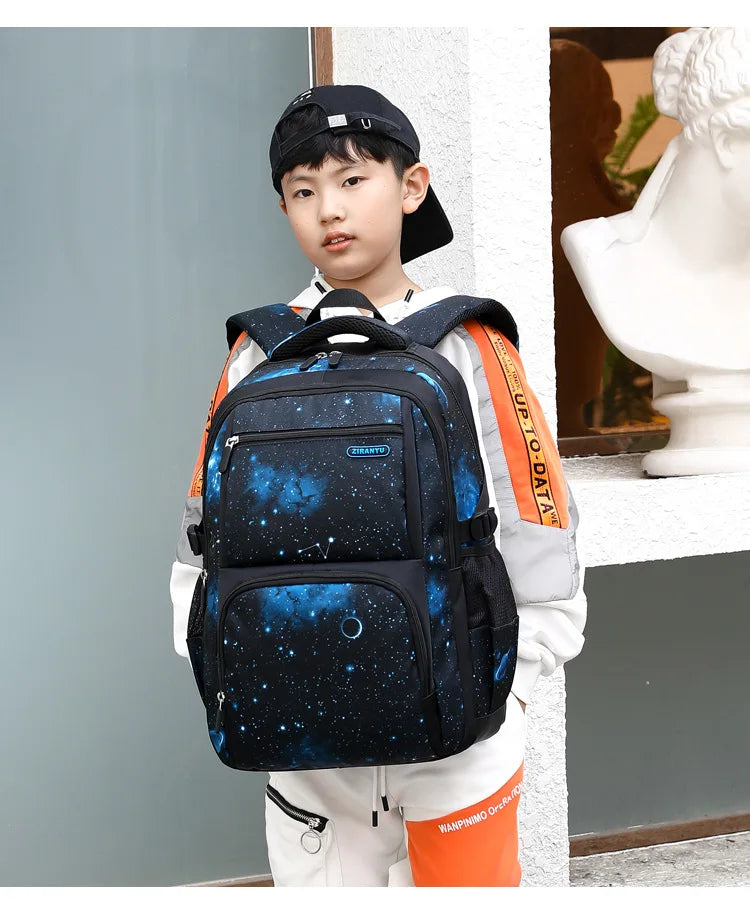 Nuevo conjunto de 3 uds de mochilas para niños, bolso escolar con patrón de cielo estrellado para estudiantes, bolso escolar impermeable con bolsa de almuerzo, estuche para lápices