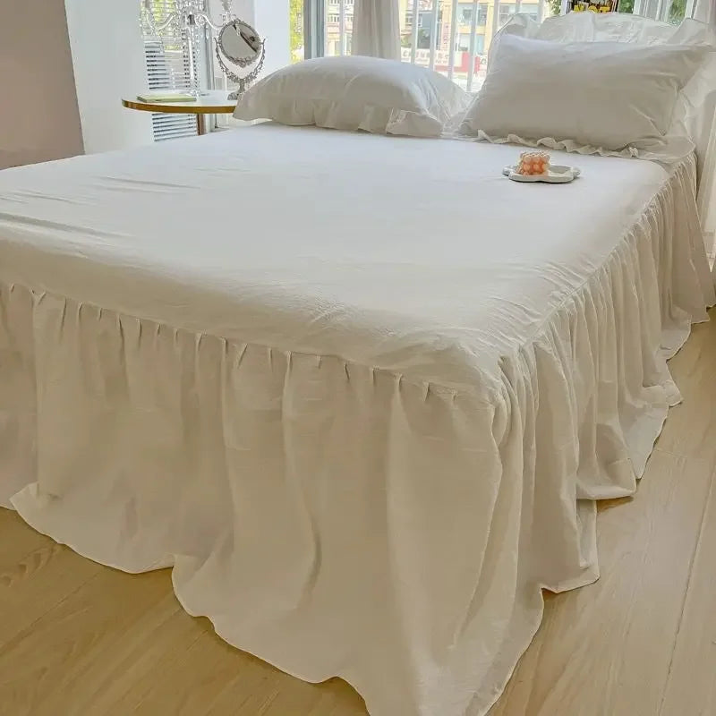 Juego de cama de algodón con lazo negro, funda nórdica suave y agradable para la piel estilo princesa para niña, sábana o funda de almohada para falda de cama