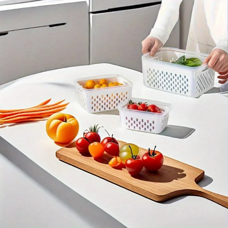 Juego de 4/6 piezas de recipientes herméticos para almacenamiento de alimentos - Cajas apilables para preparación de comidas - Adecuadas para frutas, verduras, carne y granos