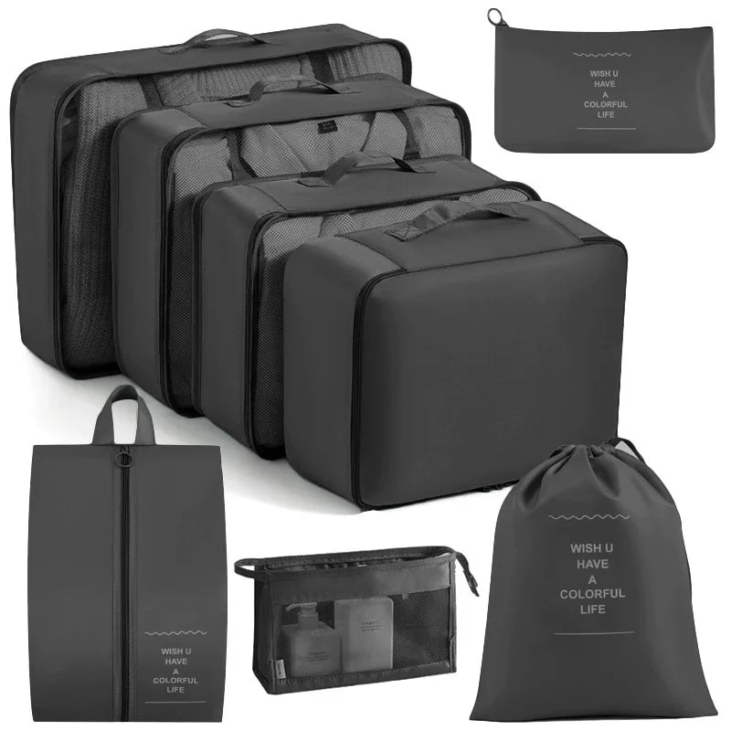 Juego de 7/8/9 piezas de bolsas de almacenamiento de viaje, artículos de tocador digitales, zapatos, bolsa organizadora de ropa, maleta, bolsa ordenada para ropa, juego de cubos de embalaje