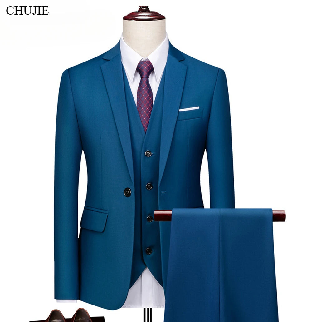 Trajes para hombre, conjunto de 3 piezas, moda elegante para boda, chaquetas completas clásicas, chaleco, pantalones, Blazers, traje Formal 2025
