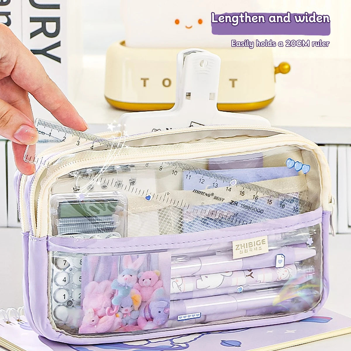 Bolsa de lápices transparente de cuatro capas, bolsa de papelería para estudiantes, bolsa de almacenamiento de gran capacidad, suministros de oficina escolar, papelería, 1Pc