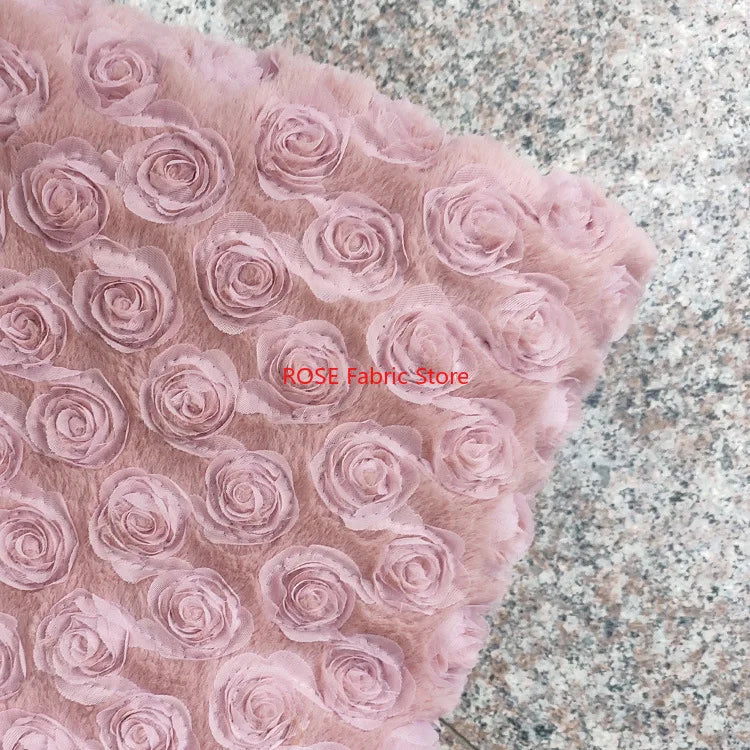 Placa 3D, tela de pelo de conejo de terciopelo fotovoltaico bordada con flores rosas para mantas, suéteres, ropa de cama, tela de costura DIY hecha a mano