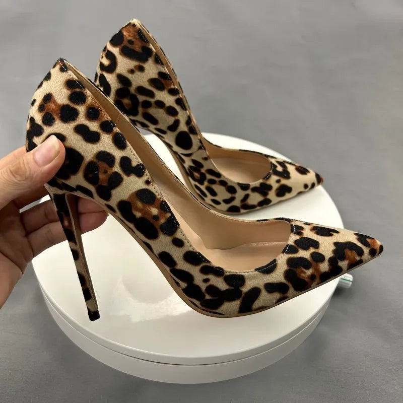 Tikicup-zapatos de tacón alto con punta puntiaguda para mujer, sin cordones tacones de aguja de diseñador, Sexy, leopardo, 8cm, 10cm, 12cm, talla grande 33-46