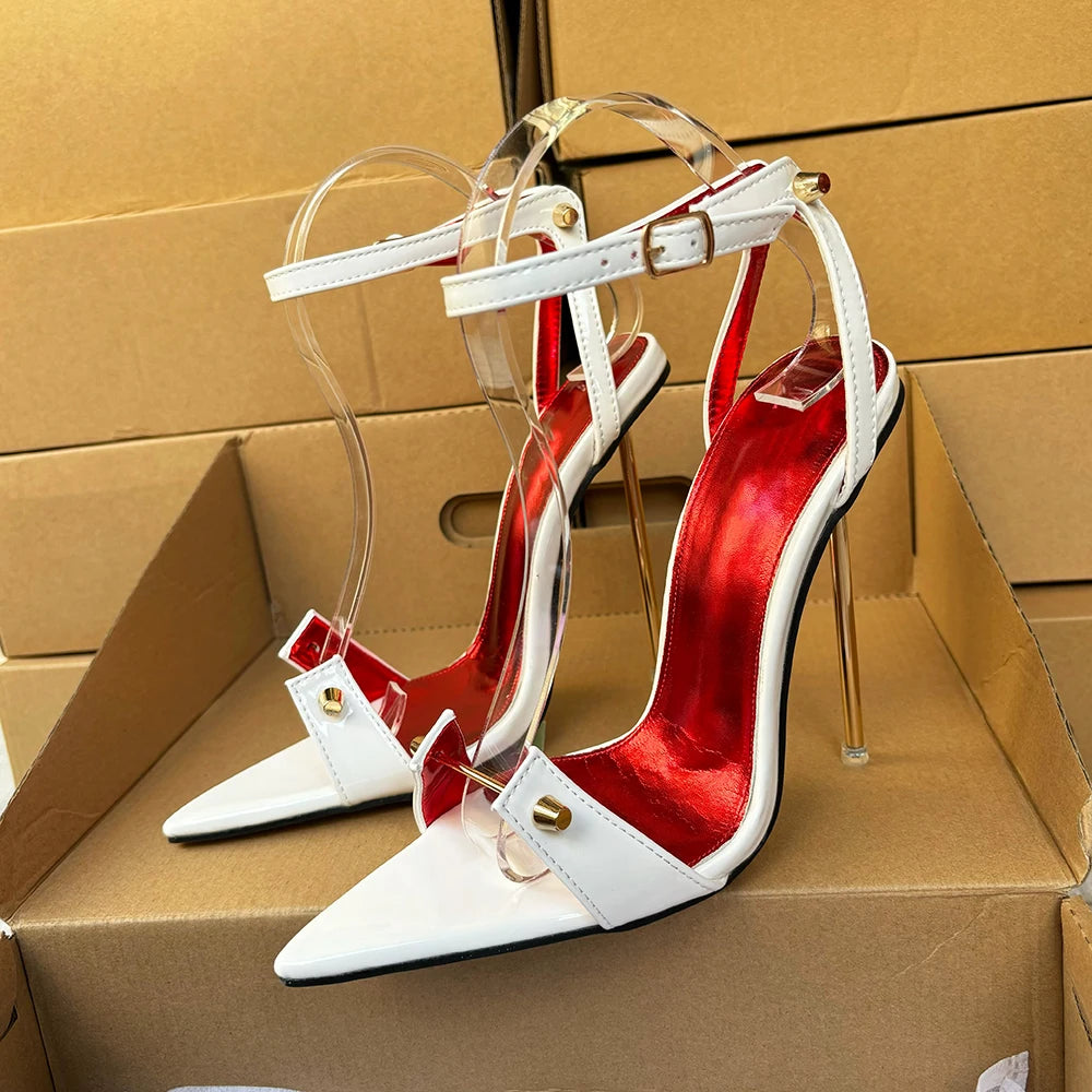 Customize Sexy Black 12cm Metal Stilettos Sandals Woman Designer Pointy Toe High Heels Pole Dancing Runway Cosplay Unisex Shoes