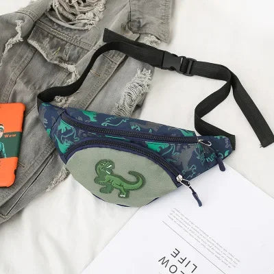 Lindas bolsas de almacenamiento de dinosaurio de dibujos animados para niños, teléfono, auriculares, bolsa de dinero, organizador de moda, bolsa de pecho y cintura, bolsa de cinturón para niños