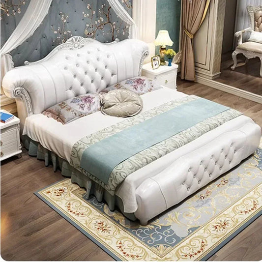 Cama moderna De madera De cuero De lujo cama De boda clásica europea cómoda segura Camas De Matrimonio Dormitorio muebles De dormitorio
