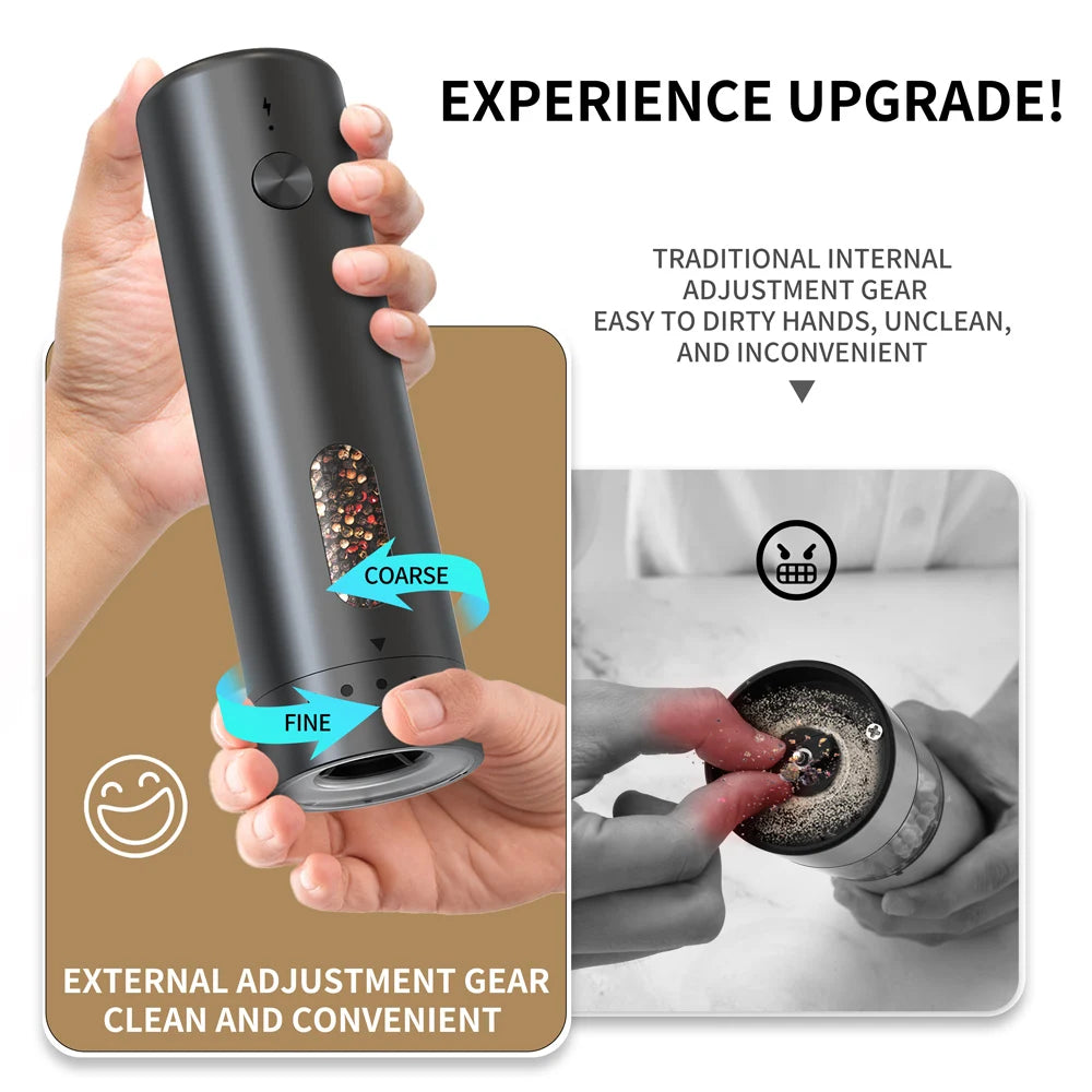 Molinillo de pimienta automático recargable por USB, molinillo de sal y pimienta de grosor ajustable para cocina, 1 ud./2 uds.