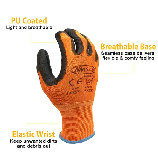 NMSafety 12 pares de guantes de trabajo para revestimiento de palma de PU guante protector de seguridad proveedores de seguridad profesionales de nitrilo