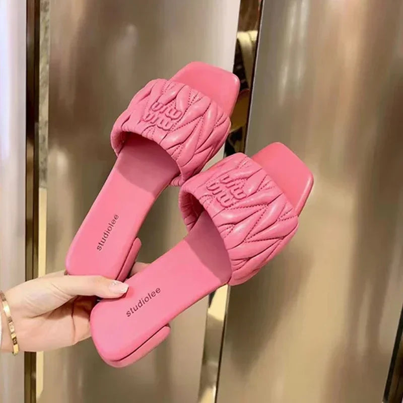 Zapatillas de Verano con Punta Abierta, Color Sólido, Punta Cuadrada, Ligeras, Nuevas, Tacón Cuadrado, Casuales, Cómodas y Elegantes para Mujer
