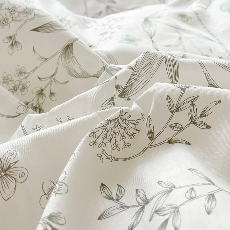 Juego de funda nórdica 100% algodón de 3 uds (1 funda nórdica + 2 fundas de almohada, sin núcleo), juego de cama con estampado de flores frescas, suave y cómodo
