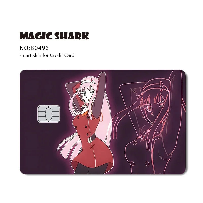 Tiburón mágico dinero dólar Bitcoin Anime yo-gi-oh calavera corazón cubierta pegatina película piel para tarjeta de crédito de débito lado frontal