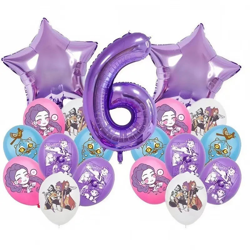 Set de Globos de Aluminio K-Pop para Grupo de Chicas, Números del 1 al 9 y Globos de Estrellas Púrpuras, Adornos para Pastel para Fiestas de Cumpleaños y Accesorios para Fotos