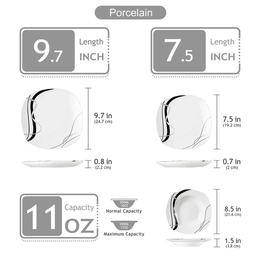 VEWEET FIONA-vajilla de cerámica de línea negra, juego de platos de cocina con plato de cena, postre, plato de sopa, 18/36 piezas