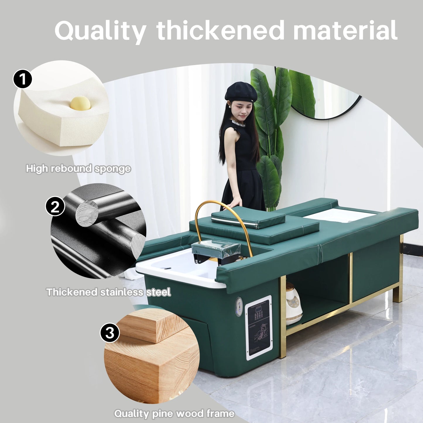 Mesa de Masaje Tailandesa de Diseño Moderno, Cama Eléctrica para Lavado de Cabello, Equipo de Spa Capilar, Cama Reclinable para Salón de Belleza con Lavabo de Cerámica y Reposapiés