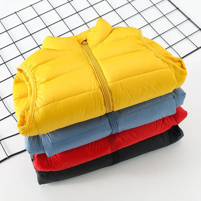 Top de invierno para niños y niñas, ropa ligera y delgada con hombros descubiertos y cuello levantado, chaqueta cálida de Color sólido