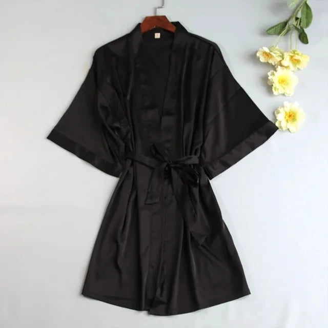 Bata de Novia Blanca para Mujer, Kimono de Satén de Seda, Ropa de Dormir Holgada con Manga 3/4, Lencería