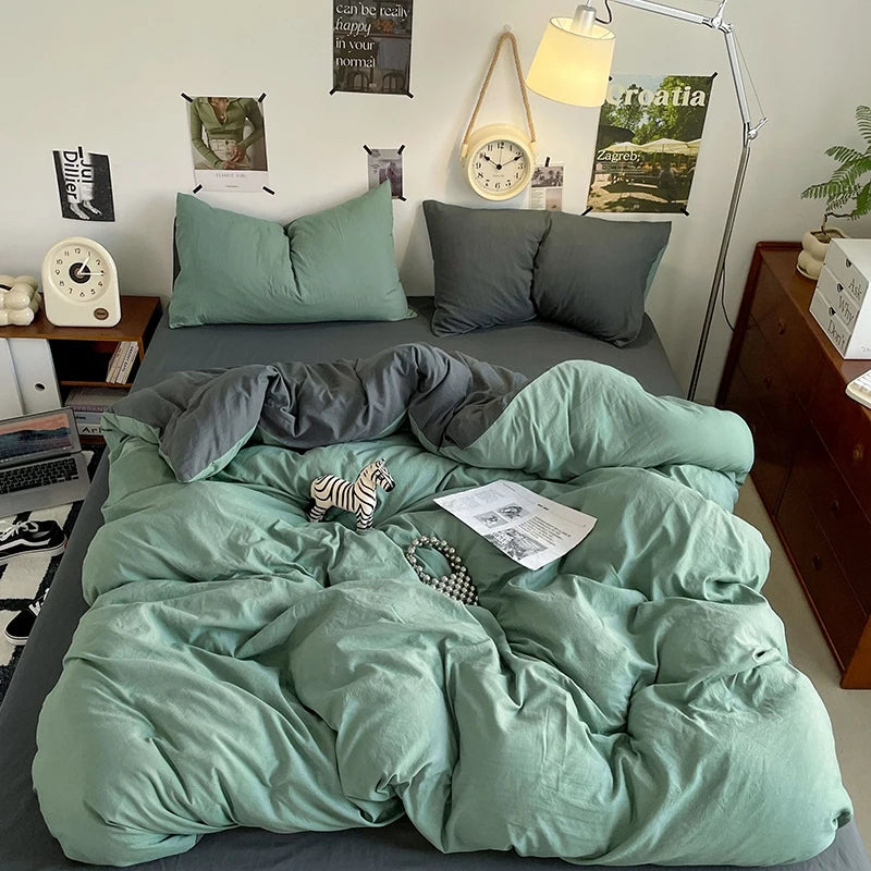 Funda nórdica de poliéster para dormitorio, juego de ropa de cama de 3 piezas, Color liso, rosa y gris, 2 fundas de almohada